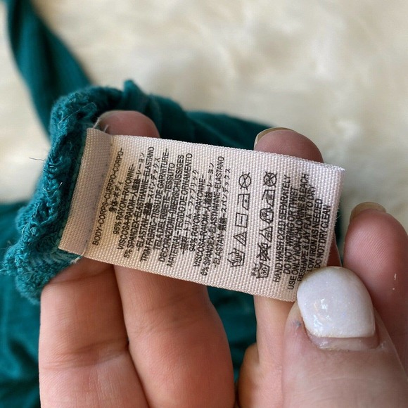 We The Free People Dark Teal Blue Heather Boho Ruffle Distressed Blouse Sz Large - Picture 6 of 9